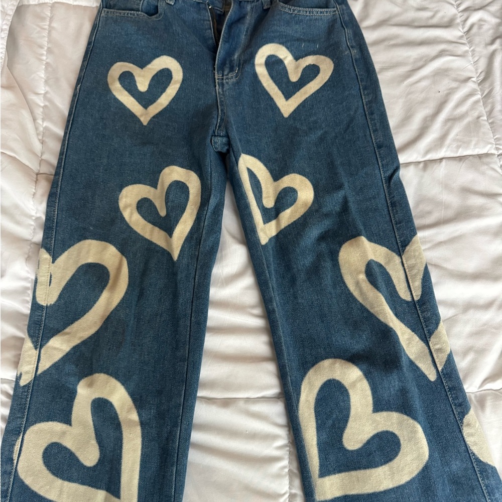 Heart Patterned Blue Jeans